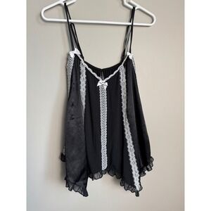 Victoria Secret Lace Trim Babydoll Camisole Black White Bow Coquette Dollette M